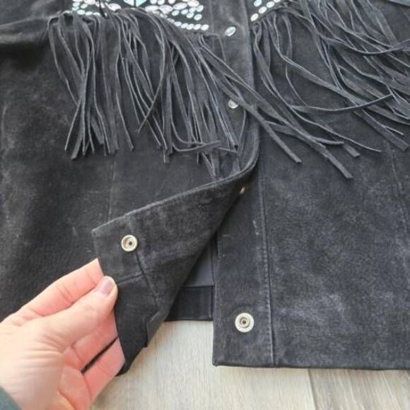 Cripple Creek vintage cowgirl jacket black with studs and tassels large htf - Picture 11 of 15